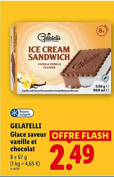 GELATELLI Glace saveur vanille et chocolat