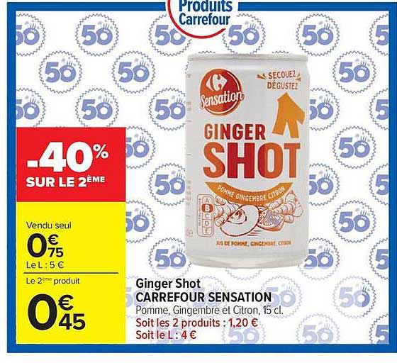 Ginger Shot CARREFOUR SENSATION Pomme, Gingembre et Citron, 15 cl.