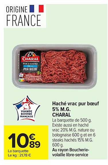 Haché vrac pur bœuf 5% M.G. CHARAL