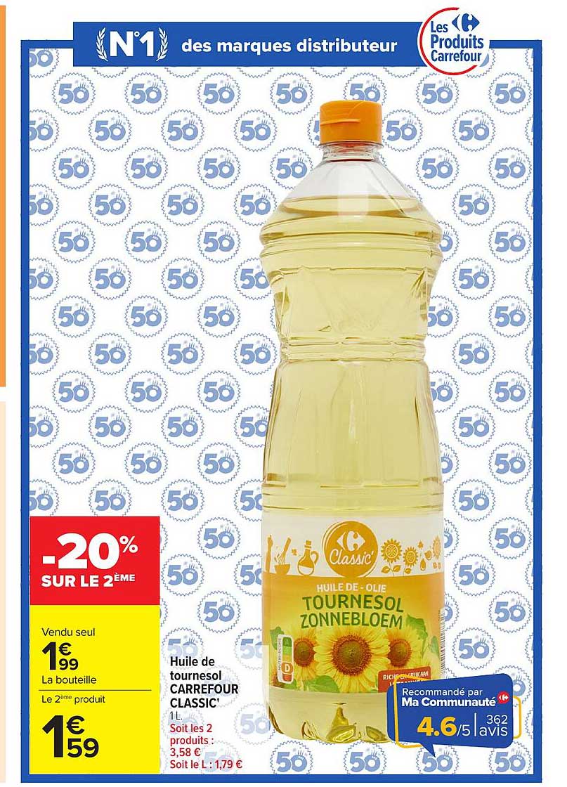 Huile de tournesol CARREFOUR CLASSIC' 1 L