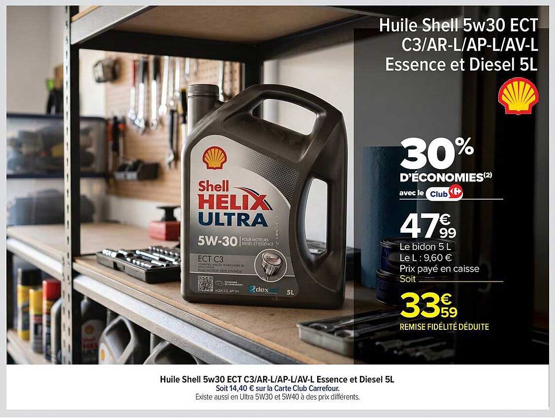 Huile Shell 5w30 ECT C3/AR-L/AP-L/AV-L Essence et Diesel 5L