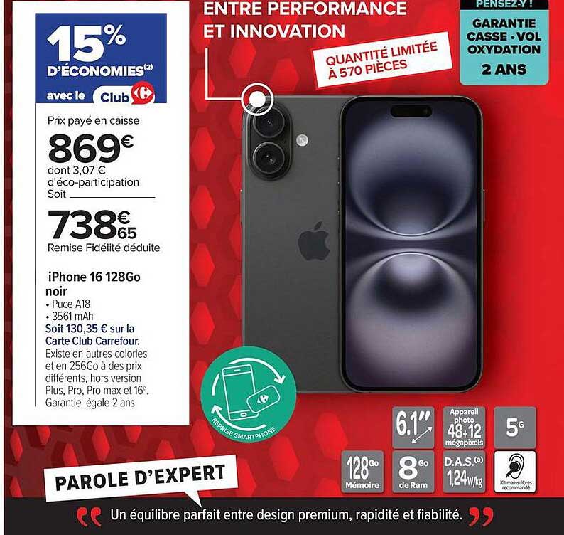 iPhone 16 128Go noir