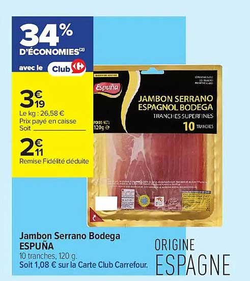 Jambon Serrano Bodega ESPUÑA 10 tranches, 120 g