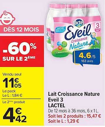 Lait Croissance Nature Eveil 3 LACTEL