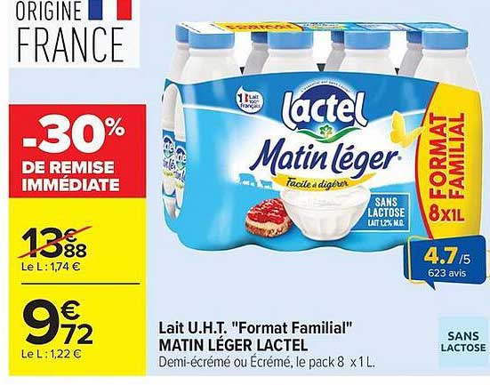 Lait U.H.T. "Format Familial" MATIN LÉGER LACTEL
