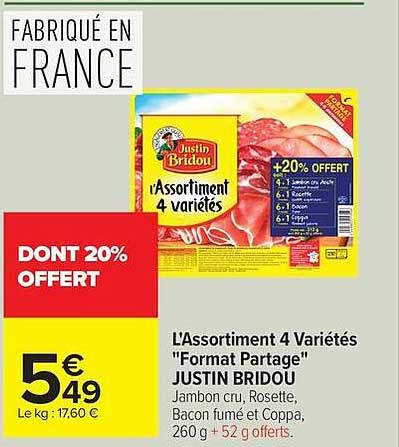 L'Assortiment 4 Variétés "Format Partage" JUSTIN BRIDOU