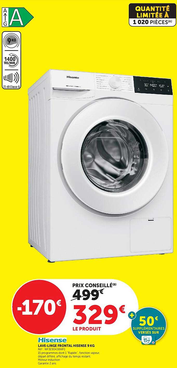 LAVE-LINGE FRONTAL HISENSE 9 KG