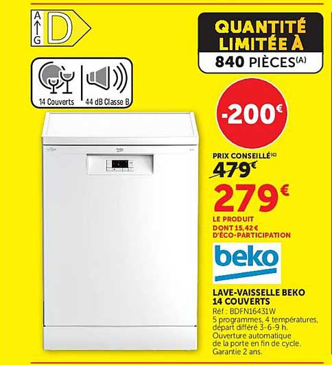 LAVE-VAISSELLE BEKO 14 COUVERTS