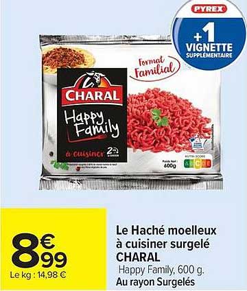 Le Haché moelleux à cuisiner surgelé CHARAL Happy Family, 600 g.