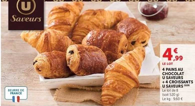 LE LOT 4 PAINS AU CHOCOLAT U SAVEURS + 4 CROISSANTS U SAVEURS