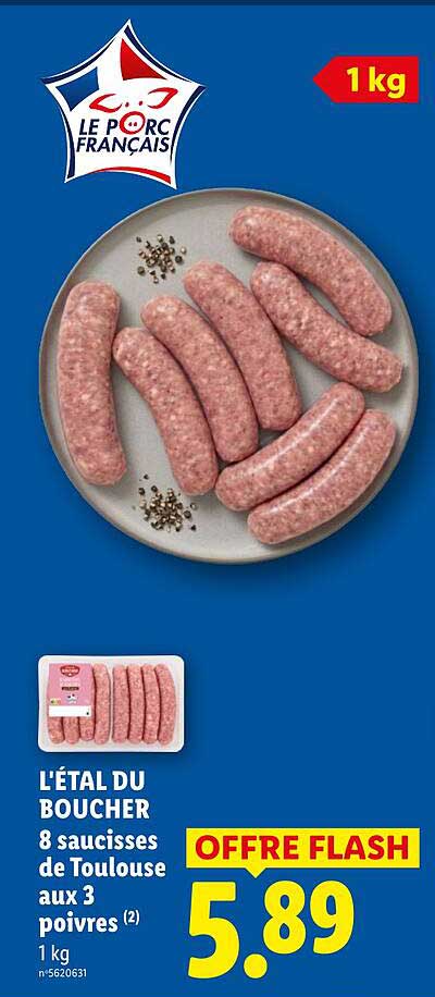 L'ÉTAL DU BOUCHER 8 saucisses de Toulouse aux 3 poivres (2) 1 kg
