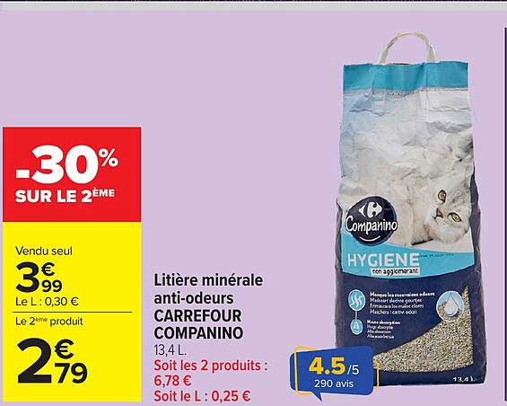 Litière minérale anti-odeurs CARREFOUR COMPANINO
