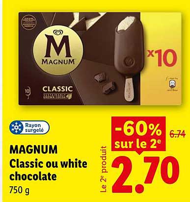 MAGNUM Classic ou white chocolate 750 g