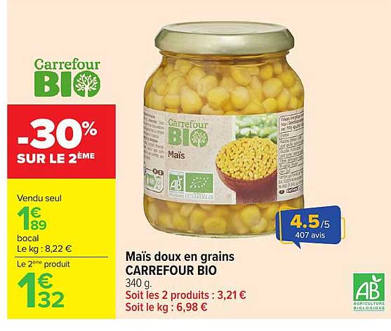 Maïs doux en grains CARREFOUR BIO