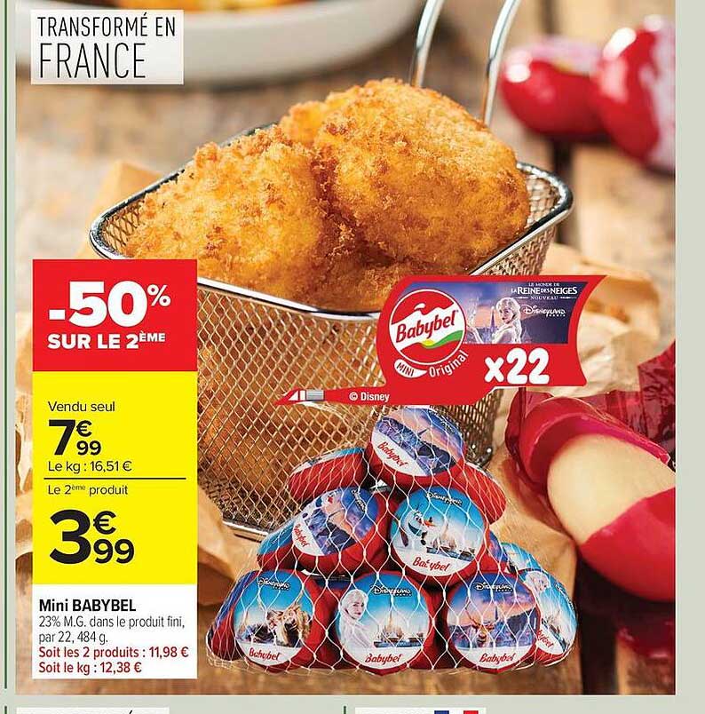 Mini BABYBEL 23% M.G dans le produit fini par 22, 484 g.