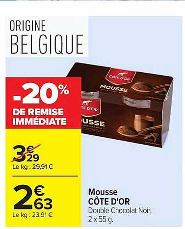 Mousse CÔTE D'OR Double Chocolat Noir, 2 x 55 g