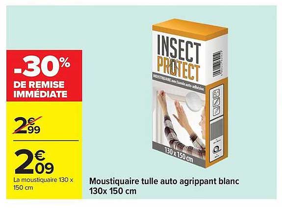 Moustiquaire tulle auto agrippant blanc 130x 150 cm