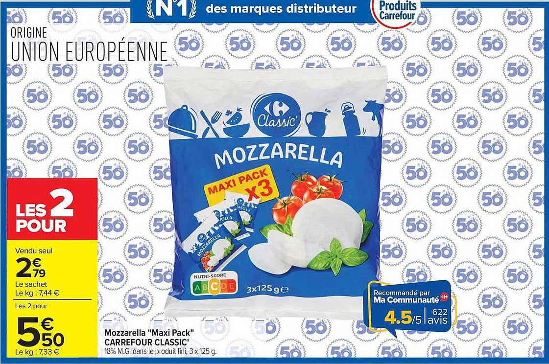 Mozzarella "Maxi Pack" Carrefour Classic'