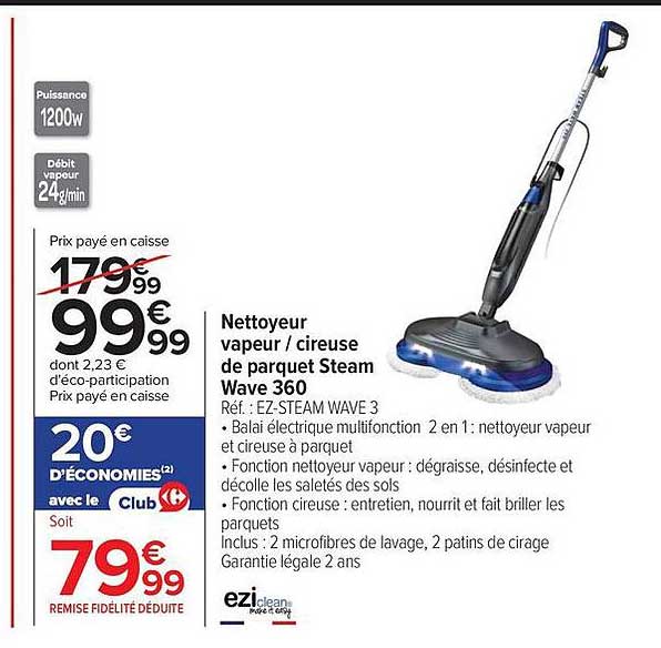 Nettoyeur vapeur / cireuse de parquet Steam Wave 360