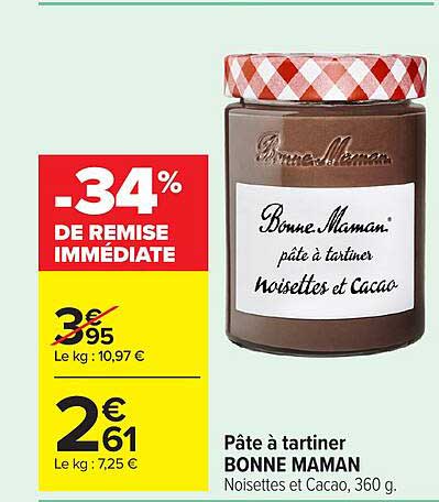 Pâte à tartiner BONNE MAMAN Noisettes et Cacao, 360 g.