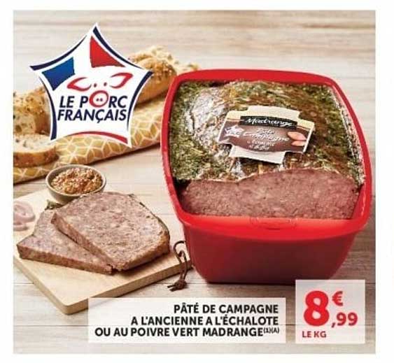 PÂTÉ DE CAMPAGNE À L'ANCIENNE À L'ÉCHALOTE OU AU POIVRE VERT MADRANGE