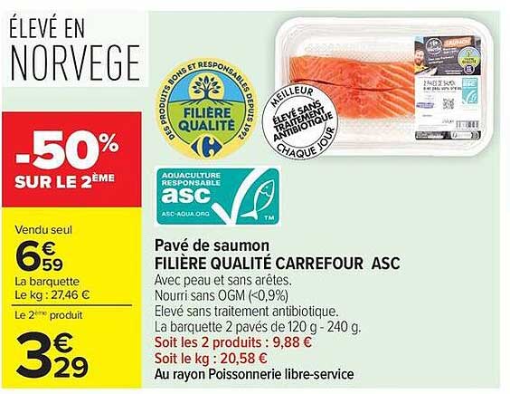 Pavé de saumon FILIÈRE QUALITÉ CARREFOUR ASC