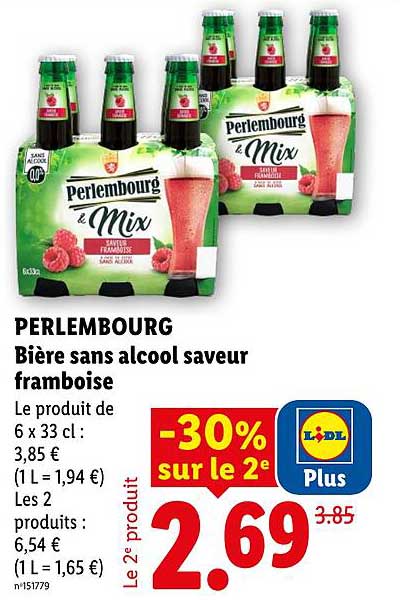 PERLEMBOURG Bière sans alcool saveur framboise