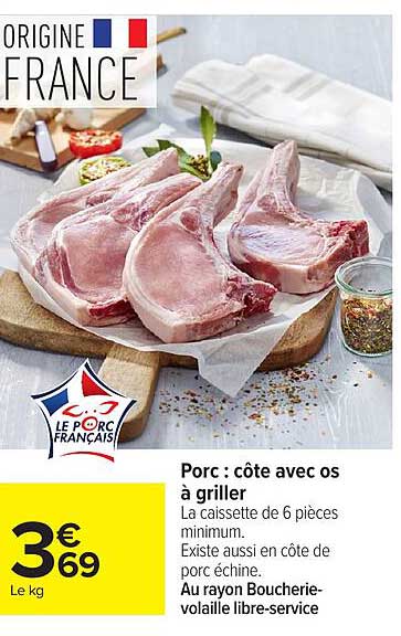 Porc : côte avec os à griller