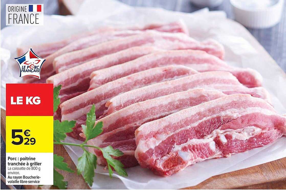 Porc : poitrine tranchée à griller