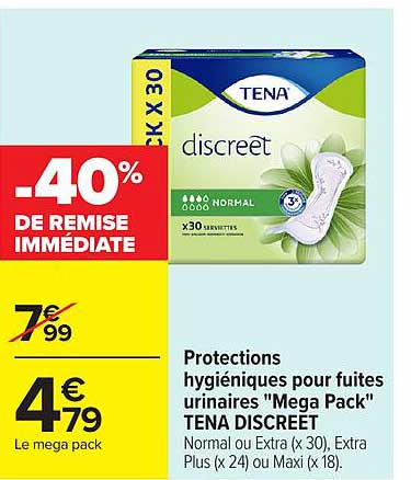 Protections hygiéniques pour fuites urinaires "Mega Pack" TENA DISCREET