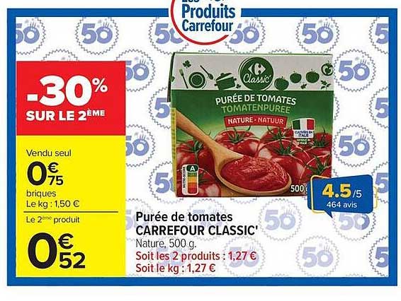 Purée de tomates CARREFOUR CLASSIC'