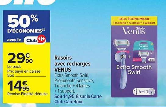 Rasoirs avec recharges VENUS Extra Smooth Swirl, Pro Smooth Sensitive, 1 manche + 4 lames + 1 support.
