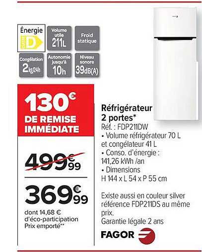 Réfrigérateur 2 portes*