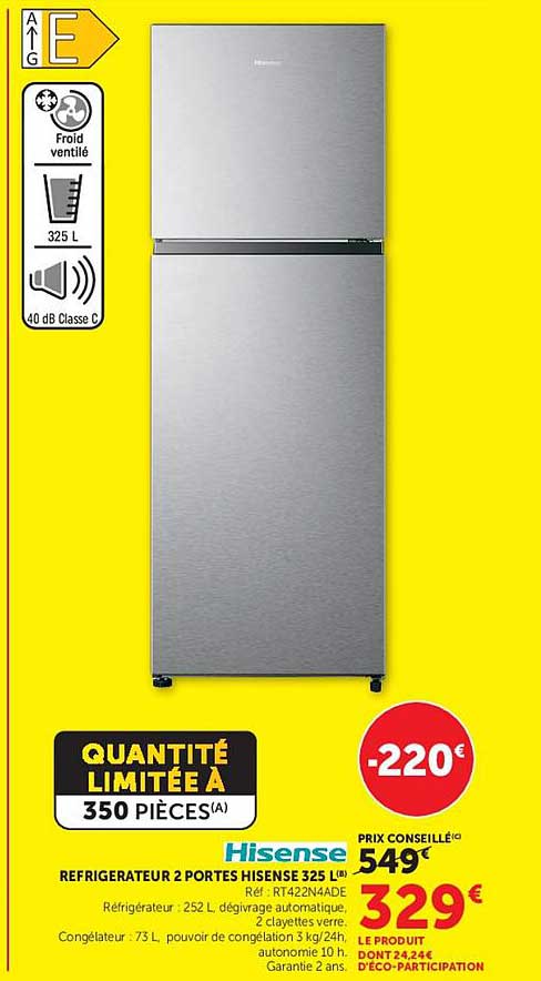 REFRIGERATEUR 2 PORTES HISENSE 325 L(A)