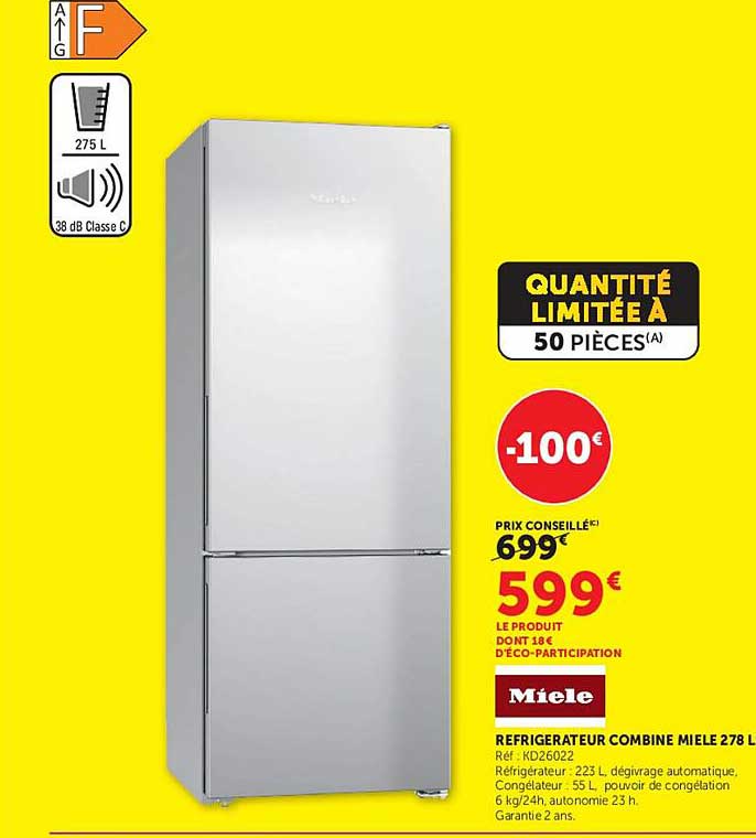 REFRIGERATEUR COMBINE MIELE 278 L