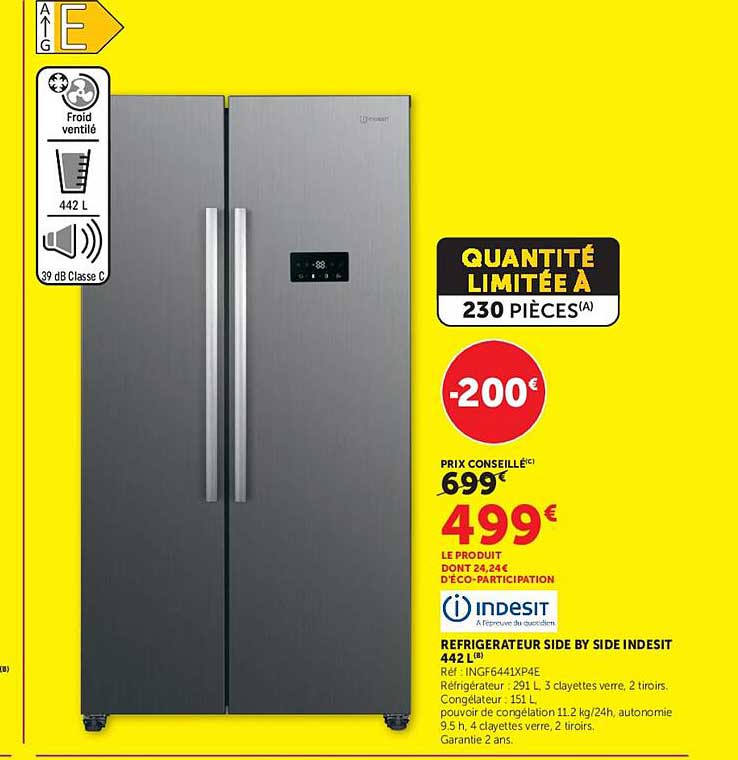 RÉFRIGÉRATEUR SIDE BY SIDE INDESIT 442L