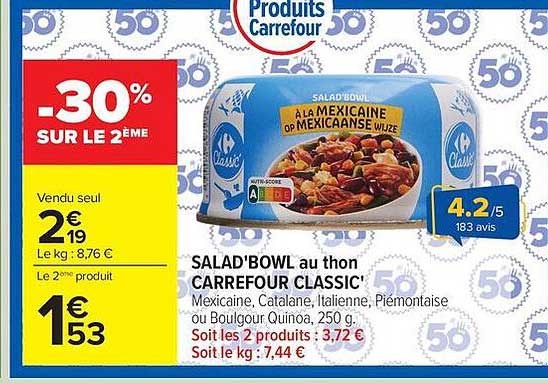 SALAD'BOWL au thon CARREFOUR CLASSIC'