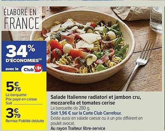 Salade Italienne radiatori et jambon cru, mozzarella et tomates cerise
