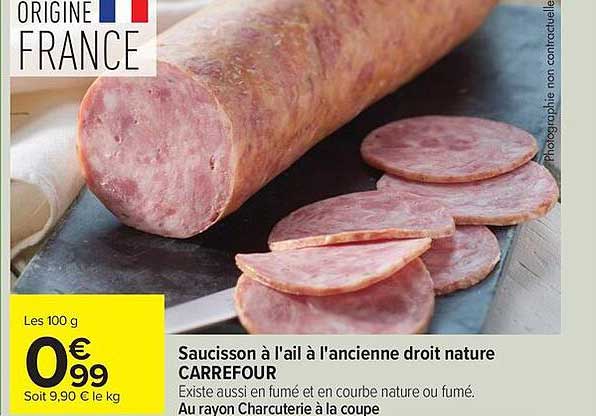 Saucisson à l'ail à l'ancienne droit nature CARREFOUR
