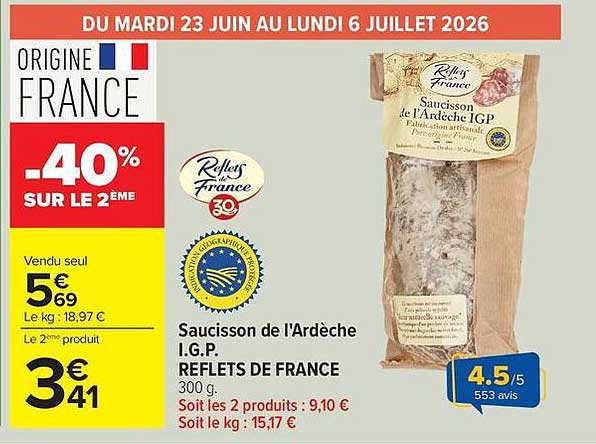 Saucisson de l’Ardèche I.G.P. REFLETS DE FRANCE 300 g
