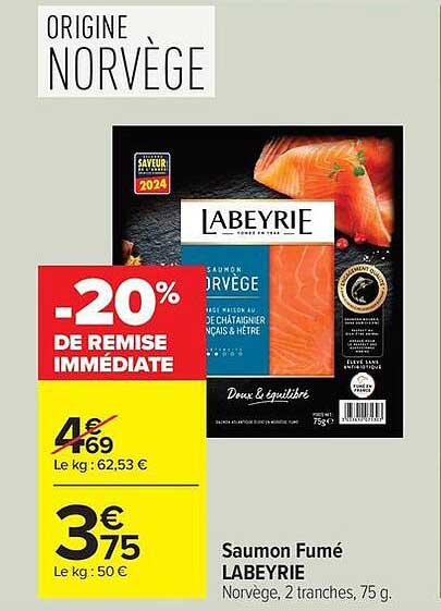 Saumon Fumé LABEYRIE Norvège, 2 tranches, 75 g