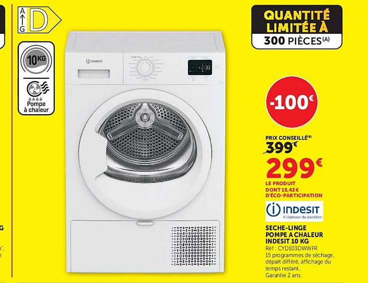 SECHE-LINGE POMPE A CHALEUR INDESIT 10 KG