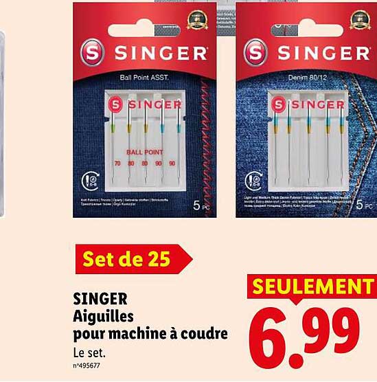 Set de 25 SINGER Aiguilles pour machine à coudre