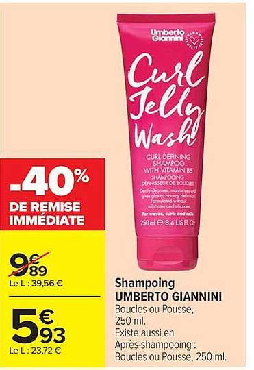 Shampoing UMBERTO GIANNINI Boucles ou Pousse, 250 ml. Existe aussi en Après-shampoing : Boucles ou Pousse, 250 ml.