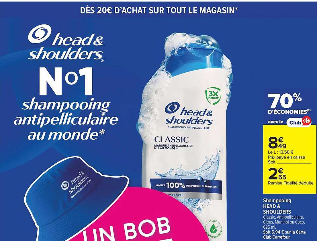 Shampooing HEAD & SHOULDERS Classic, Anti-pelliculaire, Citrus, Menthol ou Coco, 625 ml