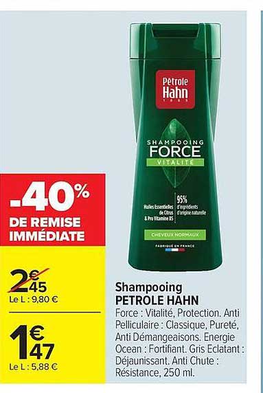 Shampooing PETROLE HAHN Force : Vitalité, Protection, Anti Pelliculaire : Classique, Pureté, Anti Démangeaisons. Energie Ocean : Fortifiant Gris Eclatant : Déjaunissant. Anti Chute, Résistance, 250 ml.