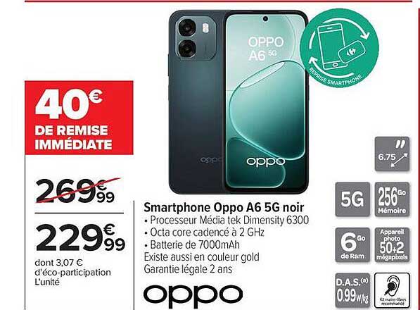 Smartphone Oppo A6 5G noir
