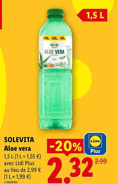 SOLEVITA Aloe vera 1,5 L (1 L = 1,55 €) avec Lidl Plus au lieu de 2,99 € (1 L = 1,99 €)