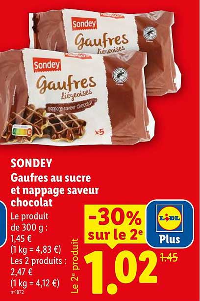 SONDEY Gaufres au sucre et nappage saveur chocolat