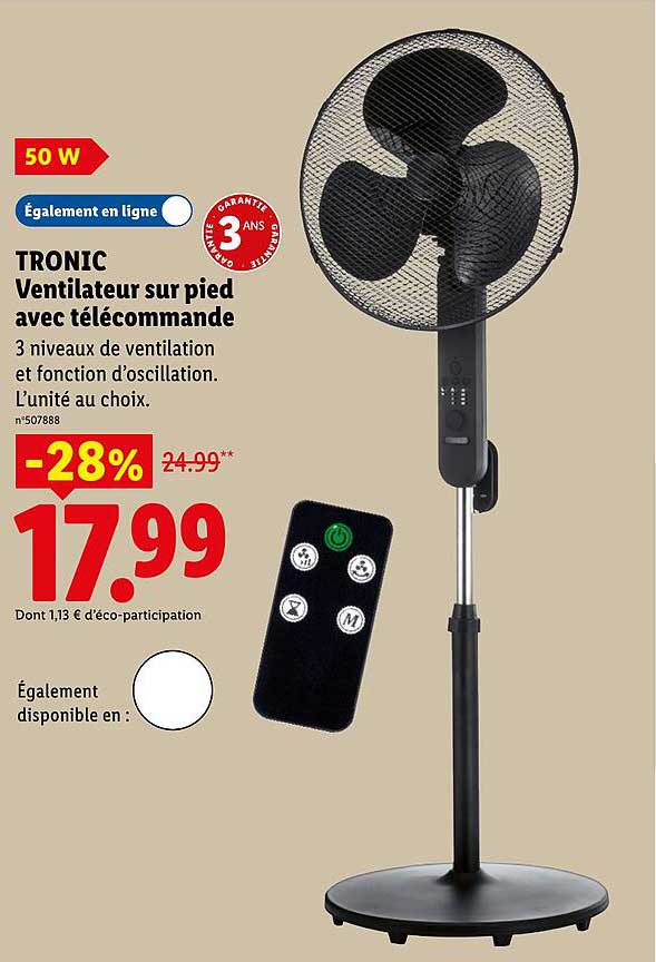 TRONIC Ventilateur sur pied avec télécommande